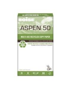Boise ASPEN 50 Multi-Use Paper, Legal Size (8 1/2in x 14in), 92 (U.S.) Brightness, 20 Lb, 50% Recycled, FSC Certified, White, Ream Of 500 Sheets