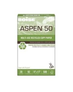 Boise ASPEN 50 Multi-Use Paper, Ledger Size (11in x 17in), 92 (U.S.) Brightness, 20 Lb, 50% Recycled, FSC Certified, Ream Of 500 Sheets