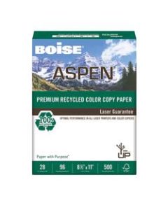 Boise ASPEN Premium Color Copy Paper, Letter Size (8 1/2in x 11in), 96 (U.S.) Brightness, 28 Lb, 100% Recycled, FSC Certified, Ream Of 500 Sheets