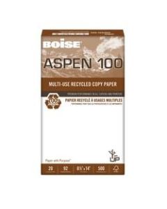 Boise ASPEN 100 Multi-Use Paper, Legal Size (8 1/2in x 14in), 92 (U.S.) Brightness, 20 Lb, 100% Recycled, FSC Certified, Ream Of 500 Sheets