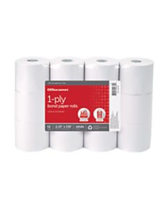 Office Depot Brand 1-Ply Bond Paper Roll, 2-1/4in x 150’, 30% Recycled, White, Pack of 12