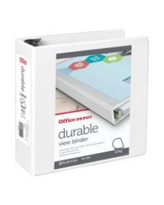 Office Depot Brand Durable View 3-Ring Binder, 4in Slant Rings, 49% Recycled, White