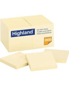 Highland Self-Sticking Note Pads, 3in x 3in, Yellow, Pack of 24