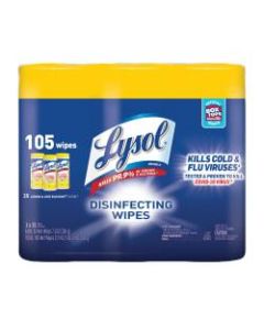 Lysol Disinfecting Wipes, Lemon & Lime Blossom Scent, 7in x 8in, 35 Wipes Per Canister, Case Of 3 Canisters