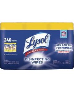 Lysol Disinfecting Wipes, Lemon & Lime Blossom Scent, 7in x 8in, 80 Wipes Per Canister, Case Of 3 Canisters