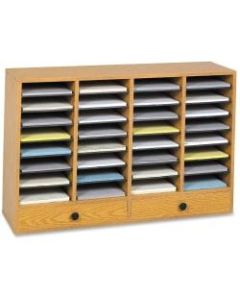 Safco Adjustable Compartment Literature Organizers - 32 Compartments - 2 Drawers - Compartment Size 2.50in x 9.50in x 11.50in - Drawer Size 2.75in x 17.50in - 25.3in Height x 39.3in Width x 11.8in Depth - Adjustable, Stackable - Oak