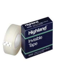 3M Highland 6200 Invisible Tape, 3/4in x 1,296, Clear, Pack Of 12