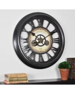 FirsTime Gear Works Round Wall Clock, 24in, Metallic Black/Brown