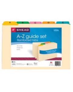 Smead Legal-Size Manila File Guides, Alphabetical, Assorted Color Tabs, Pack Of 25