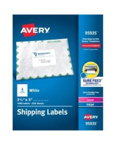Avery(R) Shipping Labels, Sure Feed(TM) Technology, Permanent Adhesive, 3-1/2in x 5in, 1,000 Labels (95935)
