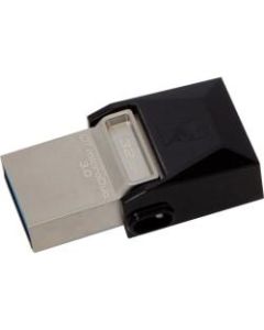 Kingston 32GB DataTraveler microDuo USB 3.0 On-The-Go Flash Drive - 32 GB - USB 3.0, Micro USB - 70 MB/s Read Speed - 15 MB/s Write Speed - Black - 5 Year Warranty