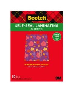 Scotch Self-Seal Laminating Sheets, 8-1/2in x 11in, Clear, Pack Of 50 Sheets