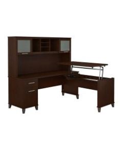 Bush Furniture Somerset 3 Position Sit to Stand L Shaped Desk With Hutch, 72inW, Mocha Cherry, Standard Delivery