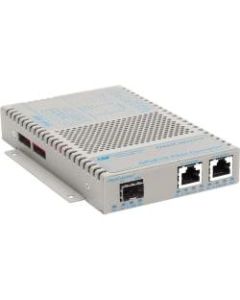 OmniConverter 10/100/1000 PoE+ Gigabit Ethernet Fiber Media Converter Switch RJ45 SFP Wide Temp - 2 x 10/100/1000BASE-T; 1 x 100/1000BASE-X (SFP); US AC Powered; Lifetime Warranty