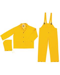 Three-Piece Rain Suit, Jacket/Hood/Bib Pants, 0.35 mm PVC/Poly, Yellow, 6X-Large