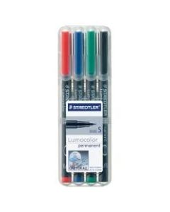 Staedtler Lumocolor Permanent Markers, Fine Point, Black Barrel, Assorted Ink, Pack Of 4