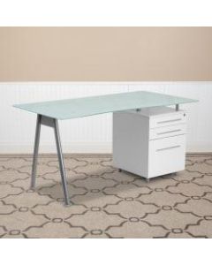 Flash Furniture Contemporary Glass Computer Desk with 3-Drawer Pedestal, Frost/White