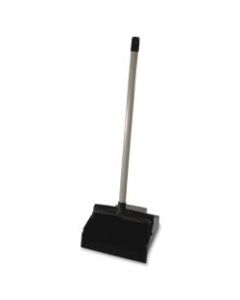 Genuine Joe Lobby Dust Pan - 12in Wide - 30in Handle - Plastic - Black - 6 / Carton