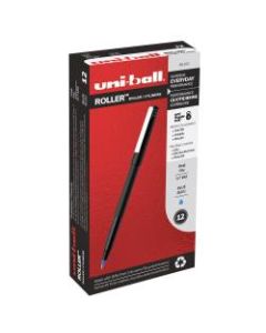 uni-ball Rollerball Pens, Fine Point, 0.7 mm, 80% Recycled, Black Barrel, Blue Ink, Pack Of 12 Pens
