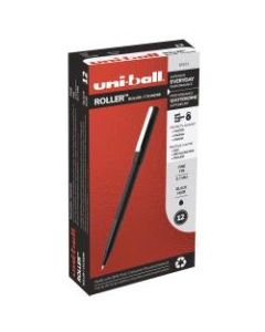 uni-ball Rollerball Pens, Fine Point, 0.7 mm, 80% Recycled, Black Barrel, Black Ink, Pack Of 12 Pens