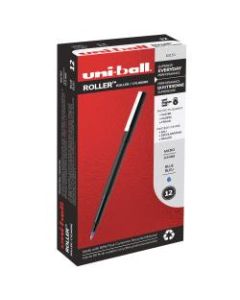 uni-ball Rollerball Pens, Micro Point, 0.5 mm, 80% Recycled, Black Barrel, Blue Ink, Pack Of 12 Pens
