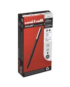 uni-ball Rollerball Pens, Micro Point, 0.5 mm, 80% Recycled, Black Barrel, Black Ink, Pack Of 12 Pens