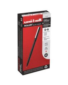uni-ball Rollerball Pens, Micro Point, 0.5 mm, 80% Recycled, Black Barrel, Red Ink, Pack Of 12 Pens
