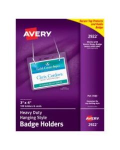 Avery Badge Holders, Landscape With Lanyard, For 3in x 4in Badge, Box Of 100