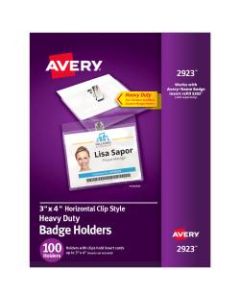 Avery Badge Holders, Landscape With Clip, For 3in x 4in Badge, Box Of 100
