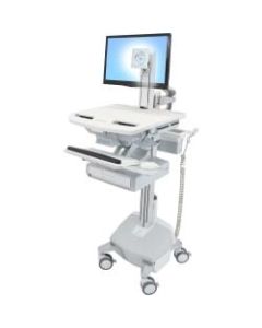 Ergotron StyleView Cart with LCD Pivot, LiFe Powered, 1 Drawer - 1 Drawer - 33 lb Capacity - 4 Casters - Aluminum, Plastic, Zinc Plated Steel - White, Gray, Polished Aluminum