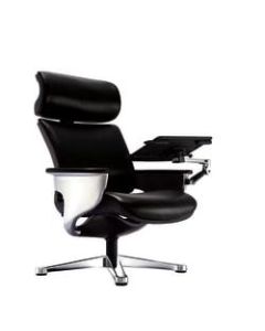 Eurotech Nuvem Bonded Leather High-Back Lounge Chair With Ottoman, Black/Aluminum