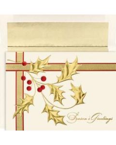 Great Papers! Holiday Greeting Cards With Envelopes, 7 7/8in x 5 5/8in, Gold Holly Branch, Pack Of 16