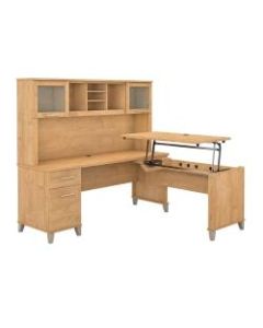 Bush Furniture Somerset 3 Position Sit to Stand L Shaped Desk With Hutch, 72inW, Maple Cross, Standard Delivery