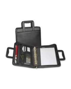 Samsill Sterling Zipper Binder Portfolio - Letter - 8 1/2in x 11in Sheet Size - 3 x Round Ring Fastener(s) - 2in Fastener Capacity for Folder - 2 Exterior, Internal Pocket(s) - Vinyl, Leather - Black - 3.85 lb - 1 Each