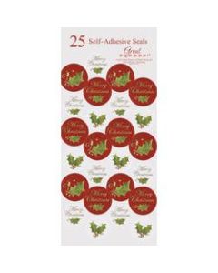 Great Papers! Holiday Foil Seals, 1in, Gold/Green/Red, Christmas Holly, Pack Of 50