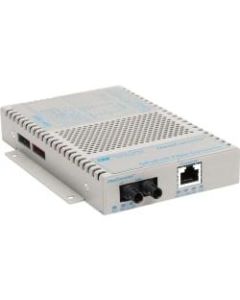 OmniConverter 10/100/1000 PoE+ Gigabit Ethernet Fiber Media Converter Switch RJ45 ST Multimode 550m Wide Temp - 1 x 10/100/1000BASE-T; 1 x 1000BASE-SX; US AC Powered; Lifetime Warranty