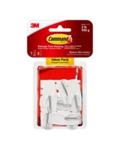 3M Command Damage-Free Removable Toggle Hooks, Medium, 2 1/8inH x 7/8inW x 7/8inD, White, Pack Of 7