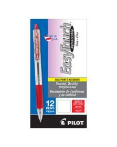Pilot EasyTouch Retractable Ballpoint Pens, Fine Point, 0.7 mm, Clear Barrels, Red Ink, Pack Of 12