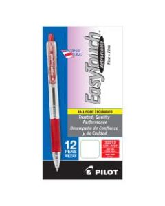 Pilot EasyTouch Retractable Ballpoint Pens, Fine Point, 0.7 mm, Clear Barrels, Red Ink, Pack Of 12