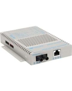 OmniConverter 10/100 PoE+ Ethernet Fiber Media Converter Switch RJ45 ST Multimode 5km Wide Temp - 1 x 10/100BASE-TX; 1 x 100BASE-FX; US AC Powered; Lifetime Warranty