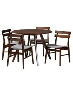 Baxton Studio Eiko Dining Set, 29-1/2inH x 39-7/16inW x 39-7/16inD, Light Gray/Walnut