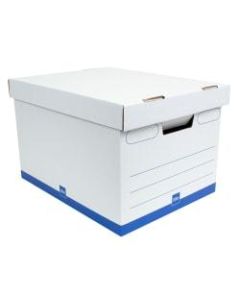 Office Depot Brand Quick Set Up Medium-Duty Storage Boxes With Lift-Off Lids And Built-In Handles, Letter/Legal Size, 15in x 12in x 10in, 60% Recycled, White/Blue, Case Of 12