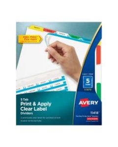 Avery Print & Apply Clear Label Dividers With Index Maker Easy Apply Printable Label Strip And Color Tabs, 5-Tab, Multicolor, Pack Of 5 Sets