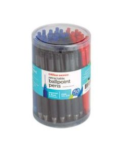 Office Depot Brand Retractable Ballpoint Pens With Grips, Medium Point, 1.0 mm, Black/Blue/Red Barrels, Black/Blue/Red Inks, Pack Of 50 Pens