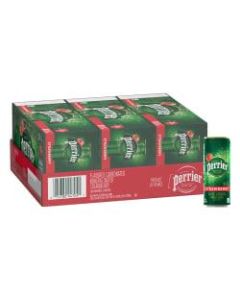 Perrier Sparkling Natural Mineral Water with Strawberry Flavor, 8.45 Oz, Case Of 30 Slim Cans