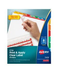 Avery Print & Apply Clear Label Dividers, Index Maker Easy Apply Printable Label Strip, 8 Multicolor Tabs, 5 Sets (11419)