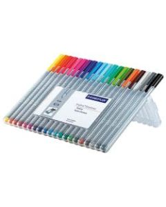 Staedtler Triplus Fineliner Porous Point Pens, Fine Point, 0.3 mm, Gray Barrel, Assorted Ink Colors, Pack Of 20