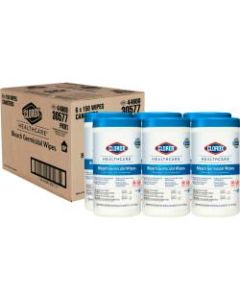 Clorox Healthcare Bleach Germicidal Wipes, 6in x 5in, 150 Wipes Per Canister, Case Of 6 Canisters