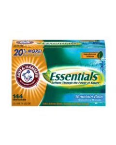 Arm & Hammer Essentials Dryer Sheets, Mountain Rain Scent, 144 Sheets Per Box, Case Of 6 Boxes