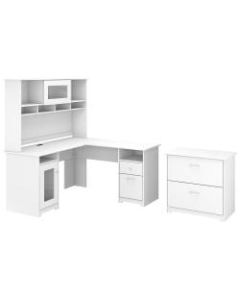 Bush Furniture Cabot L-Shaped Desk With Hutch And Lateral File Cabinet, 60inW, White, Standard Delivery